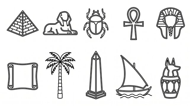 Set of ancient Egypt icons outline vector illustration elements