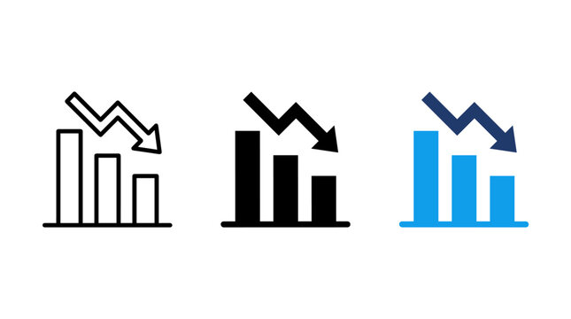 Bar chart downtrend symbols, financial loss and business market decline concepts