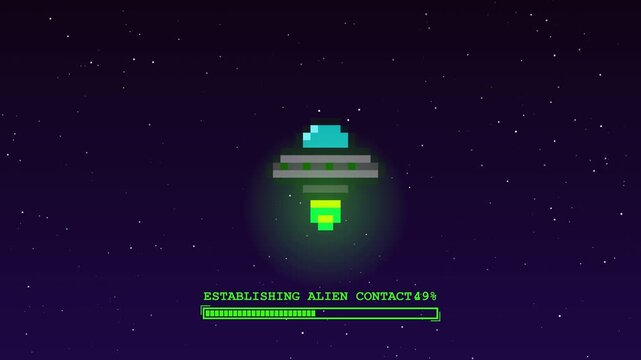 Retro Pixel UFO Spaceship Loading Screen Animation
