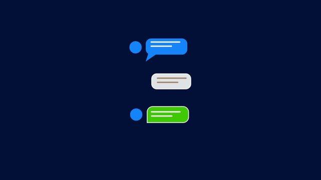 Flat vector illustration of chat speech bubbles and user avatars isolated on a dark blue background, depicting online communication, messaging conversation, and social media discussion concept.
