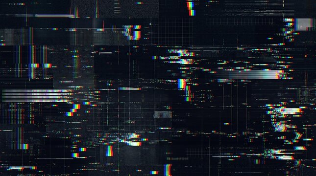 Abstract digital glitch background with RGB split, static distortion lines, video error error screen, data corruption matrix, electronic broadcast failure texture