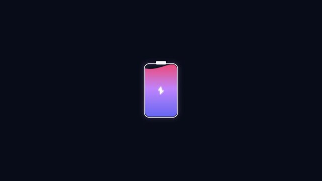 Modern glowing battery icon filled with pink and purple gradient liquid and lightning bolt symbol. Perfect for power energy and UI dashboard.