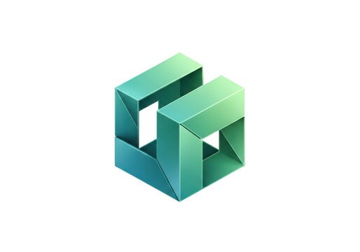 3d icon of abstract geometric 3d logo design with gradient green and blue colors, isolated on transparent background