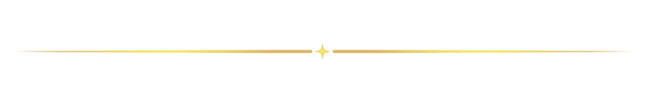 Golden Vintage Ornamental Line Divider with Central Sparkle Star on Transparent Background