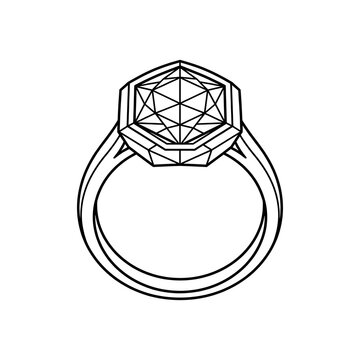 Geometric Diamond Ring Outline - Hexagonal Cut Gemstone Jewelry Vector