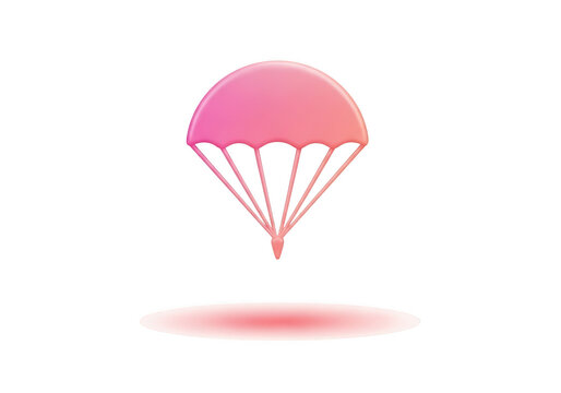 3d icon of a simple pink parachute icon with a subtle red glow beneath it, isolated on transparent background