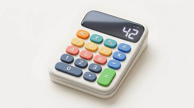 Cute 3D Calculator with Colorful Buttons Displaying Number 42