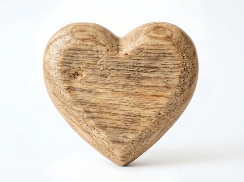 Handcrafted wooden heart shape isolated on white background