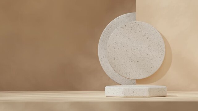 rendering 3d footage empty scene of beige ceramic textured floor seamless loop shadow animation with brown wall rough surface