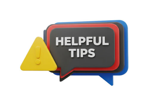 3d icon of helpful tips speech bubble with warning triangle, isolated on transparent background