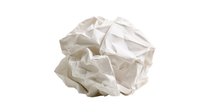 Crumpled white paper ball isolated on transparent background