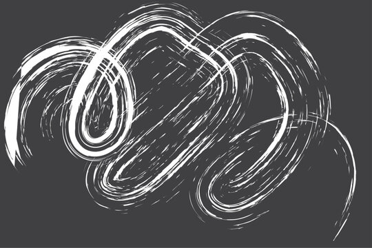 Grunge background with bold brushstrokes. Thick, hand-drawn white wavy lines in vector format, featuring a dry-brush texture. Bold sketches or scribbles. Background composed of a curved, wavy brushstr
