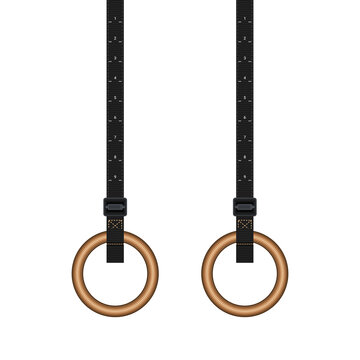 Gymnastic wooden rings with adjustable straps