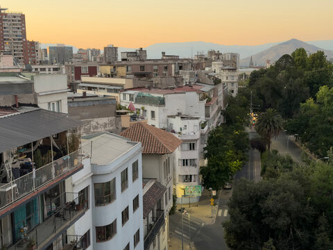 residential buildings  street  Santiago, Chile
