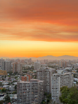 Skyline cityscape sunset  Santiago, Chile