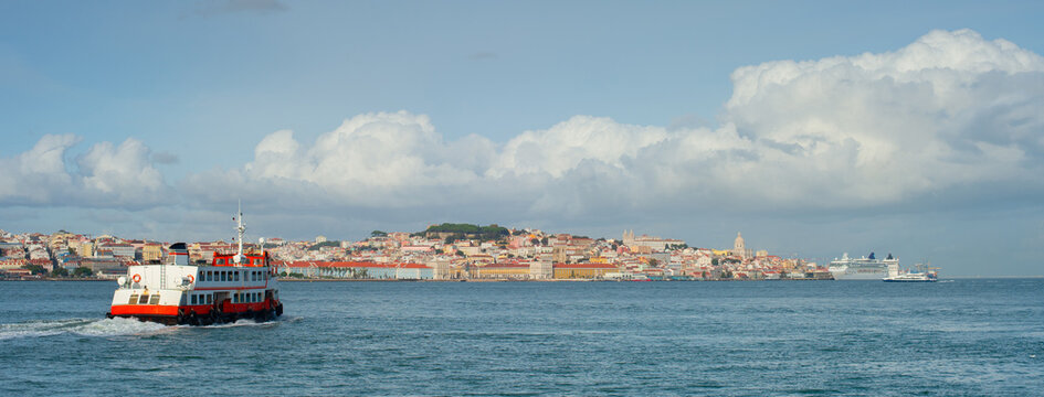 Passenger boat ferry panorama Lisbon