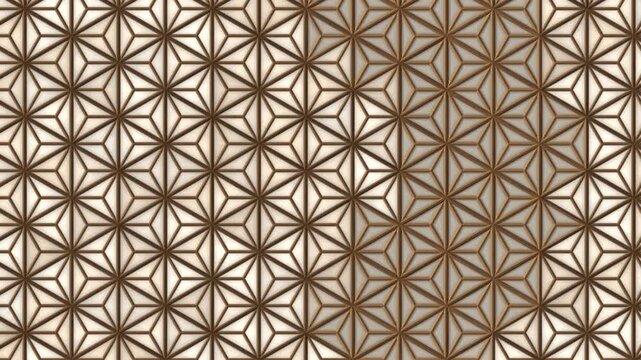 Japanese kumiko wooden lattice with asanoha pattern as warm lanterns glow on and off behind washi paper, seamless zen background loop