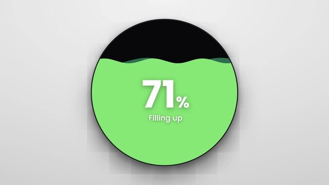 Animated loading progress bar with zero percent filling up on minimalist circular black interface