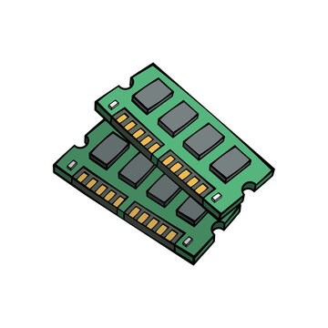 Isometric vector illustration of two computer RAM memory modules for hardware upgrade, technology performance, and digital processing concepts