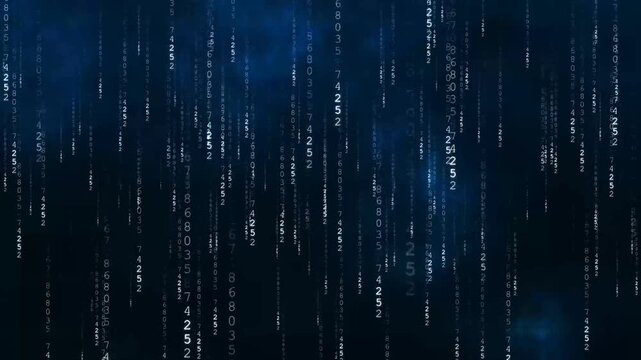 Digital Binary Numbers Falling on a Dark Technology Background