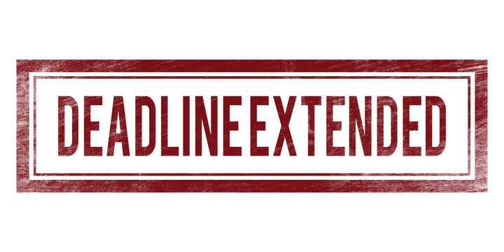 Deadline Extended Rubber Stamp, distressed red rectangular seal isolated on transparent background for schedule announcement and business updates