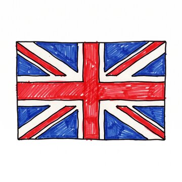 Childlike Hand Drawn United Kingdom Flag with Sharpie Markers