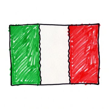 Childlike Hand Drawn Italy Flag with Sharpie Markers