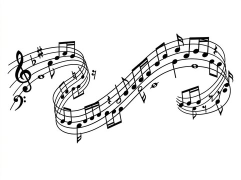 Musical Notes and Symbols Flowing on a Curved Staff a Music Design