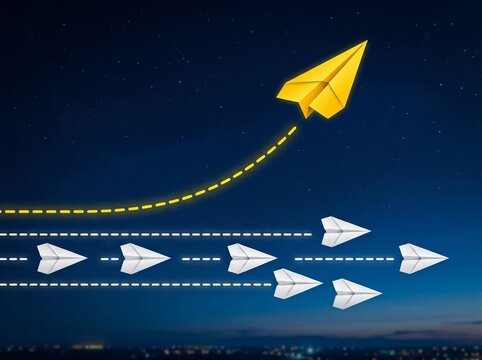 Leadership Paper Airplane Taking Innovative Path Breaking Away