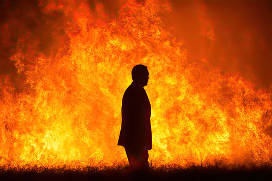 The businessman is walking through fire.