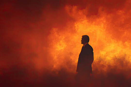 The businessman is walking through fire.