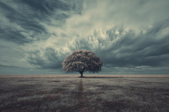 a lonely tree in the field