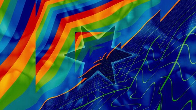 Abstract psychedelic rainbow pattern with geometric star shapes