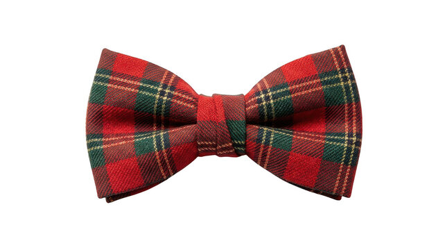 Red and green tartan plaid bow tie isolated on transparent background