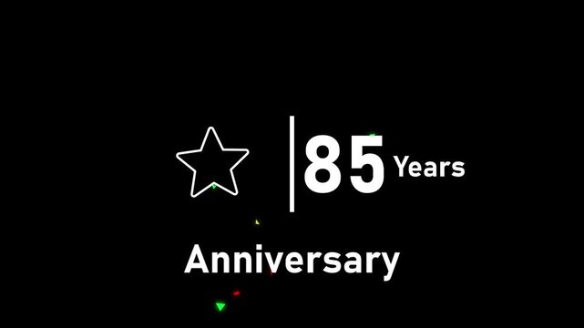 85th anniversary celebration motion with colorful confetti explosion and star icon on black background