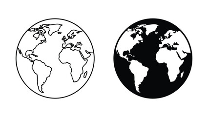 Globe earth icon set featuring outline world map grid sphere and solid filled planet vector illustration isolated on white background © এম এ সুমন