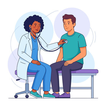 Doctor Examining Patient with Stethoscope, Medical Check-up, Healthcare Concept