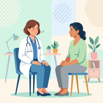Doctor and Patient Consultation in a Modern Medical Office - Vector Illustration