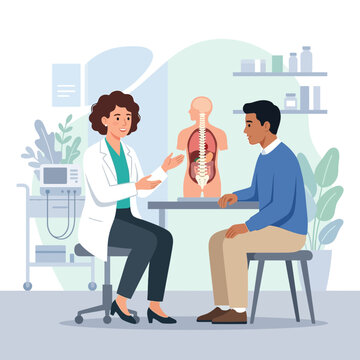Doctor Consults Patient with Anatomical Model - Medical Examination and Health Care Illustration