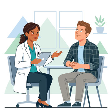 Doctor Consults Patient with Tablet in Modern Medical Office, Healthcare Consultation Concept