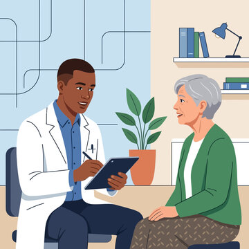 Doctor Consults with Senior Patient in Modern Office