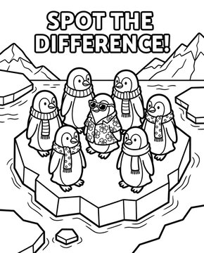 Isometric Visual Discrimination Worksheet for Kids Spot the Difference Puzzle with Penguins on Iceberg 3D Shape Matching and Visual Perception Activity Printable Visual Comparison Puzzle