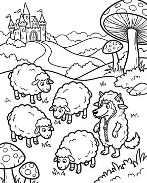 Isometric Visual Discrimination Worksheet for Kids Wolf in Sheep's Clothing Fairy Tale Coloring Page 3D Shape Matching and Visual Perception Activity Printable Visual Comparison Puzzle