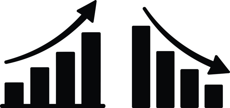 Business Growth and Decline Chart Icon with Upward and Downward Arrows for Financial Performance Analysis