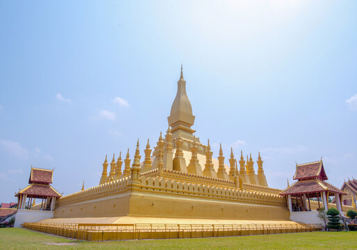 
The most beautiful Viewpoint  Architecture at Pha That Luang Temple in Vientiane, Laos