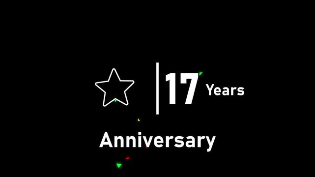 17 years anniversary celebration motion with colorful confetti and star icon on black background seventeen