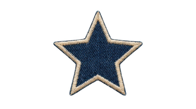 Blue denim star shaped patch isolated on transparent background