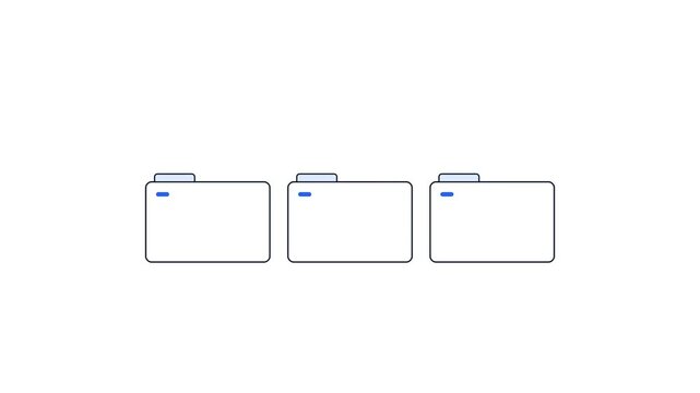 Three simple white folder icons with blue tabs on a plain white background, representing digital file organization or data storage.