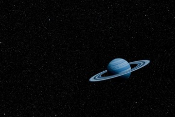 Small Fictional Ice Giant with Edge-On Rings, Blue and Cyan Sci-Fi Planet in a Dense Starfield © Jerrish