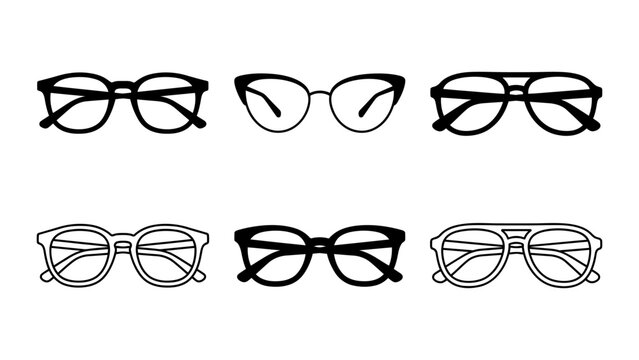 Variety of eyeglass frames in and continuous line vector style with different shapes and styles eyeglasses icon glasses illustration eyewear design spectacles optical glass